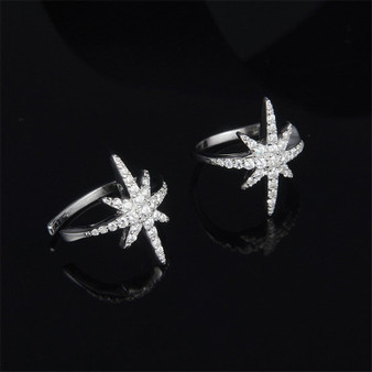 Star Design Created Diamond Sterling Silver Hoop Earrings