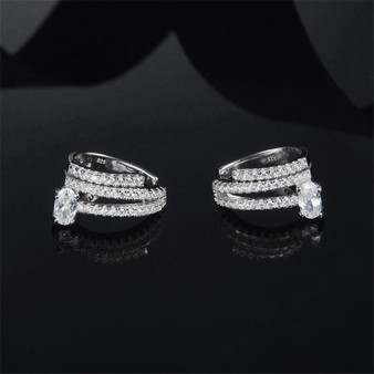 White Sterling Silver Created Diamond Hoop Earrings
