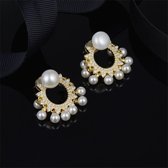 Pearl and Created Diamond Stud Earrings