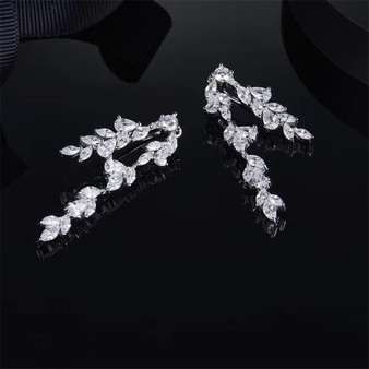 Little Leaf Design Sterling Silver Created Diamond Dangle Earrings