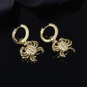 Yellow Crab Design Sterling Silver Created Diamond Drop Earrings