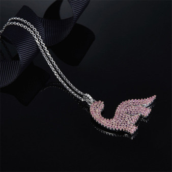 Sterling Silver Pink Dinosaur Necklace Created Sapphire Pendant