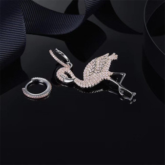 Flamingo Design Sterling Silver Created Diamond Earrings