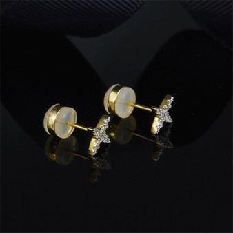 Star Design Sterling Silver Created Diamond Earrings