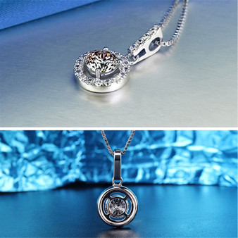 Round Pendant Sterling Silver White Created Diamond Necklace