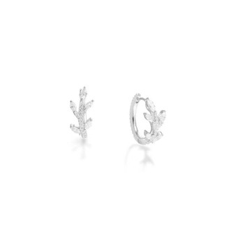 Tree Branch Huggie Hoop Earrings Created White Diamond Sterling Silver Cuff Earrings