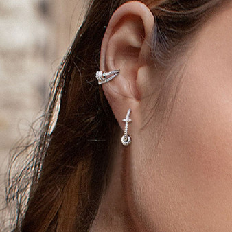Sterling Silver Huggie Hoop Earrings Created White Diamond Cuff Earrings