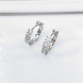 Sterling Silver Huggie Hoop Earrings Small Created White Diamond Cuff Earrings for Women Girls