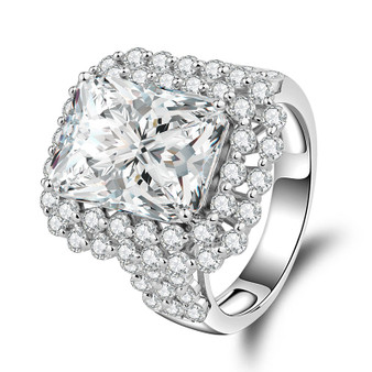 Double Halo Radiant Cut Created White Diamond Ring