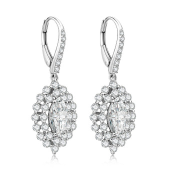 1.0CT Marquise Cut Halo Sterling Silver Created White Diamond Leverback Drop Earring