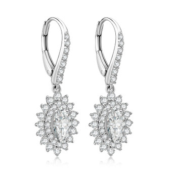 0.5CT Marquise Cut Halo Sterling Silver Created White Diamond Leverback Drop Earring