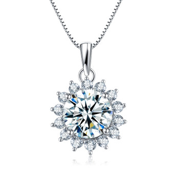 Round Halo 925 Sterling Silver Created White Diamond Pendant Necklace