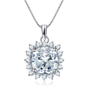 Fashion 925 Sterling Silver Created White Diamond Pendant Necklace