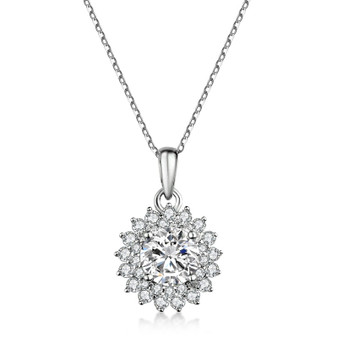 925 Sterling Silver Round Created White Diamond Pendant Necklace