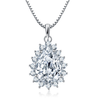 925 Sterling Silver Pear Cut Created White Diamond Pendant Necklace