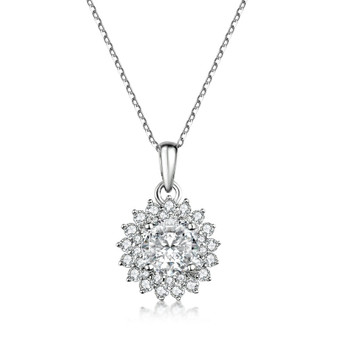 925 Sterling Silver Round Cut Created White Diamond Pendant Necklace
