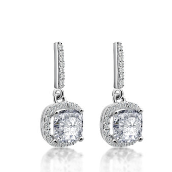 Square Cushion Shape Created Diamond Drop Hook Earrings