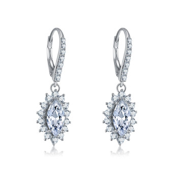 Marquise Shape Created Diamond Drop Hook Earrings