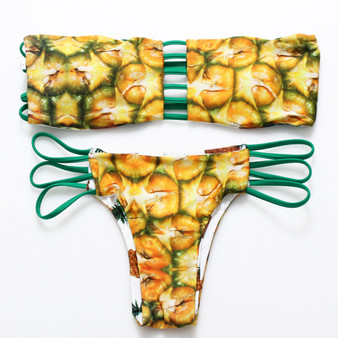 Flirt Me Strapless Pineapple Printed Bikini Set 170610