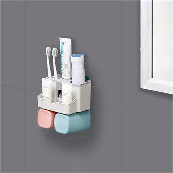 Automatic Toothpaste Dispenser Dust-proof Toothbrush Holder With Cups No Nail Wall Stand Shelf Bathroom Accessories Sets