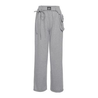 Wide leg casual gray high waist loose trousers