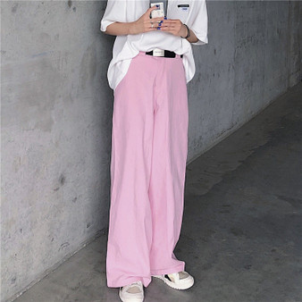 Korean retro high street pink straight leg wide-leg pants casual pants