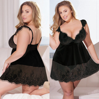 Plus Size Sexy deep V plus size lace suspender dress sexy lingerie