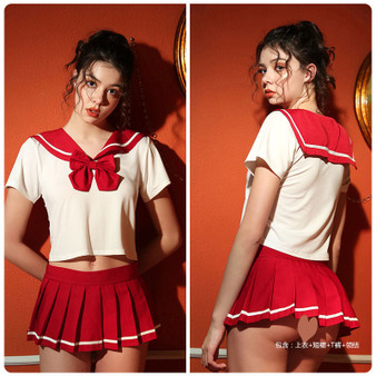 Hot Red Have Fun Japanese Sexy School Girl Lingerie Set
