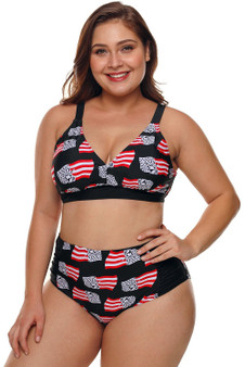 Statue of Liberty American Flag High Waisted Swimsuit