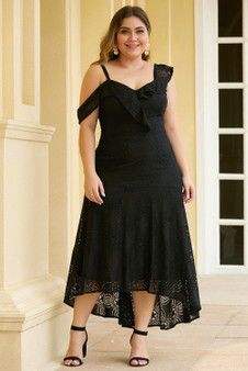 Asymmetric Ruffle Lace Dress