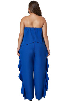 Cobalt Blue Prime Dreams Plus Size Strapless Ruffle Jumpsuit