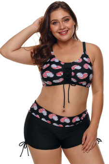 Heart American Flag Plus Size Two Piece Swimsuit