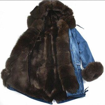 Women's Real Fox Fur Denim Coat