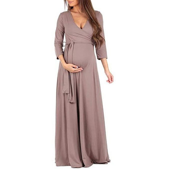 V Neck Three Quarter Sleeve Pregnant Dress