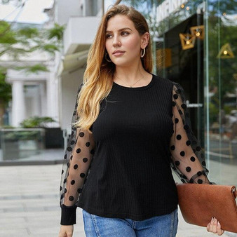 O Neck Polka Dot See Through Blouse