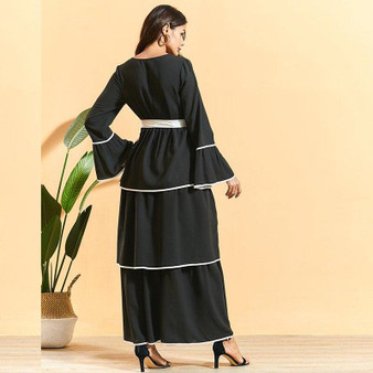 Fashion Flare Sleeve Contrast Long Dress