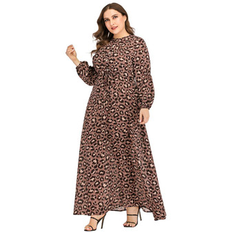 Summer O Neck Long Sleeve Leopard Print Casual Dress