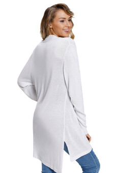 White Ribbed Open Front Long Sleeve Cardigan