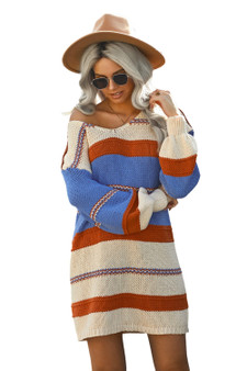 Multicolor Color Block Cable Knit Sweater Dress