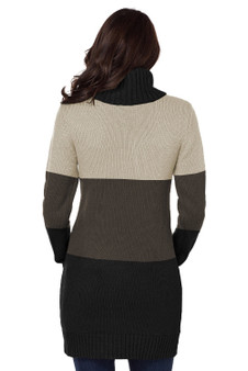 Colorblock Cowl Neck Cable Knit Sweater Dress