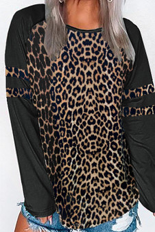 Black Raglan Sleeve Leopard Blouse