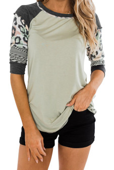 Green Printed Raglan Sleeve Top