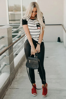 Black Striped T-shirt with Patch Pocket