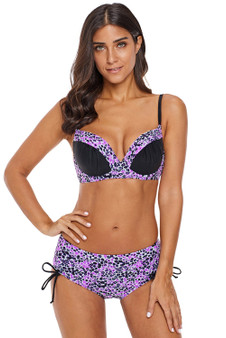 Lilac Floral Accent Bikini Tie Side Bottom Swimsuit