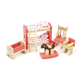 Wooden Doll House Furniture Miniature Kids Room Bedroom Set Kids Play House Toy