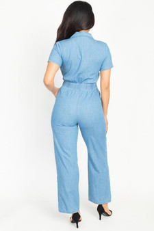 Button Front Denim Jumpsuit