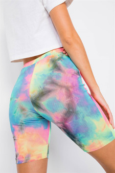 Neon Multi Tie Dye Mesh Sheer High-waist Biker Shorts