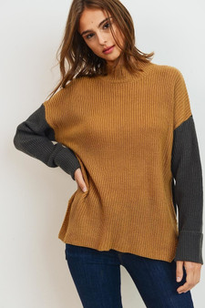 Mock Neck Color Block Sweater Knit Top