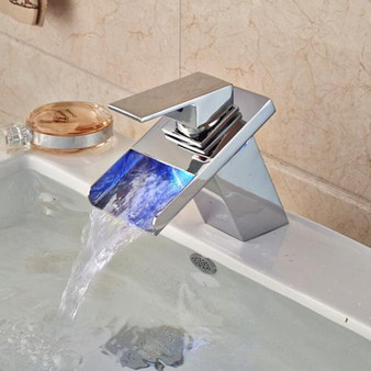 LED RGB Colors Basin Sink Faucet Deck Mount Waterfall