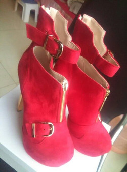 red cashmere leather, 14.5 cm high heel boots, ankle boots. SIZE:34-45